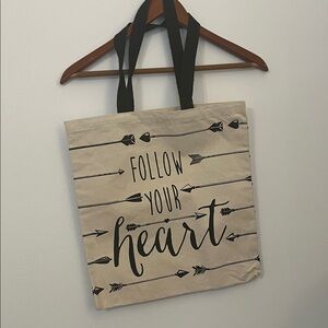 Follow Your Heart Canvas Tote - Black and Cream